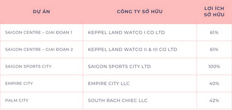 Danh muc tai san chinh cua tap doan Keppel dang so huu tai Viet Nam