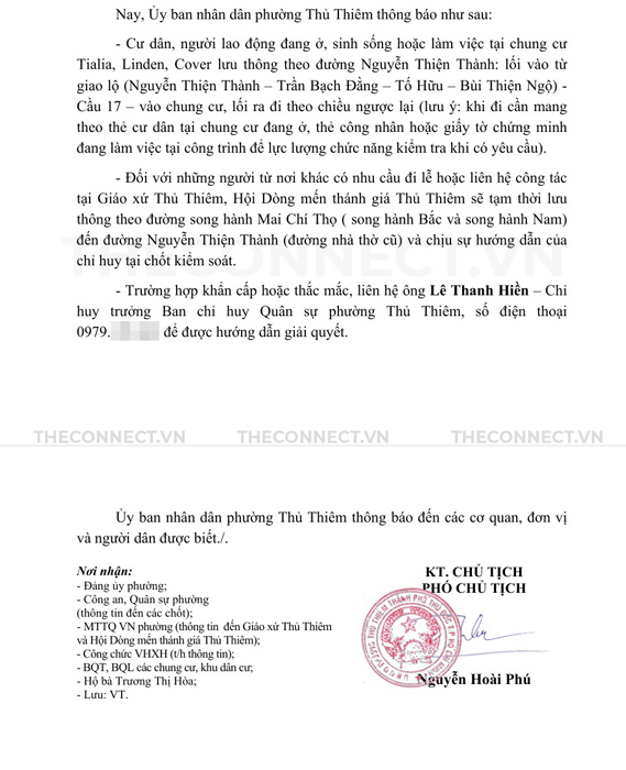 Văn bản thông báo từ ủy ban nhân dân phường Thủ Thiêm về việc tổ chức bắn pháo dịp Tết Dương lịch 2024