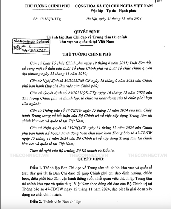 nghi quyet thanh lap ban chi dao cap cao ve viec xay dung trung tam tai chinh quoc te